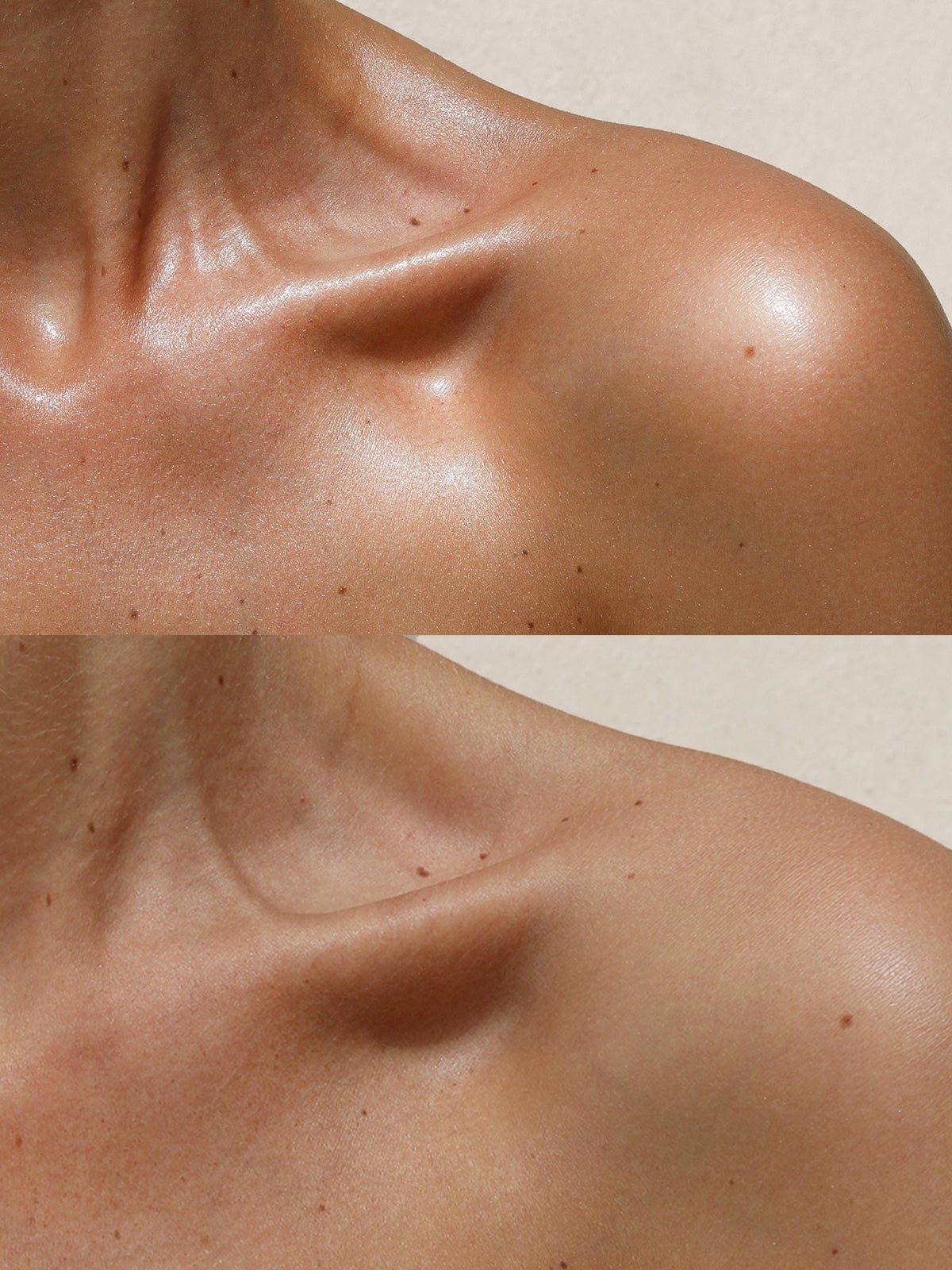 BEFORE AND AFTER  BODY GLOW ON MODEL